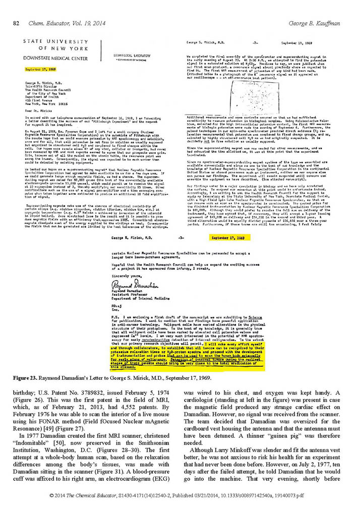 Nobel Prize for MRI Imaging Denied to Raymond V. Damadian