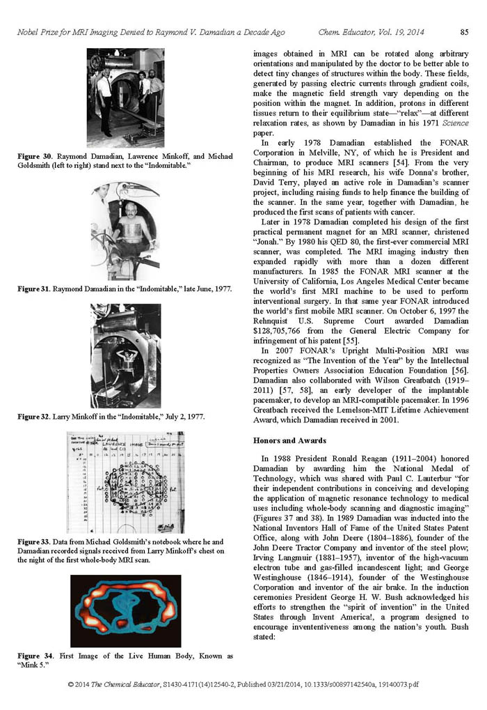 Nobel Prize for MRI Imaging Denied to Raymond V. Damadian